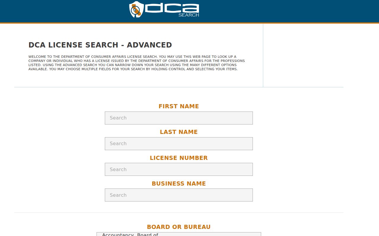 San Clemente people search with California professional license fields