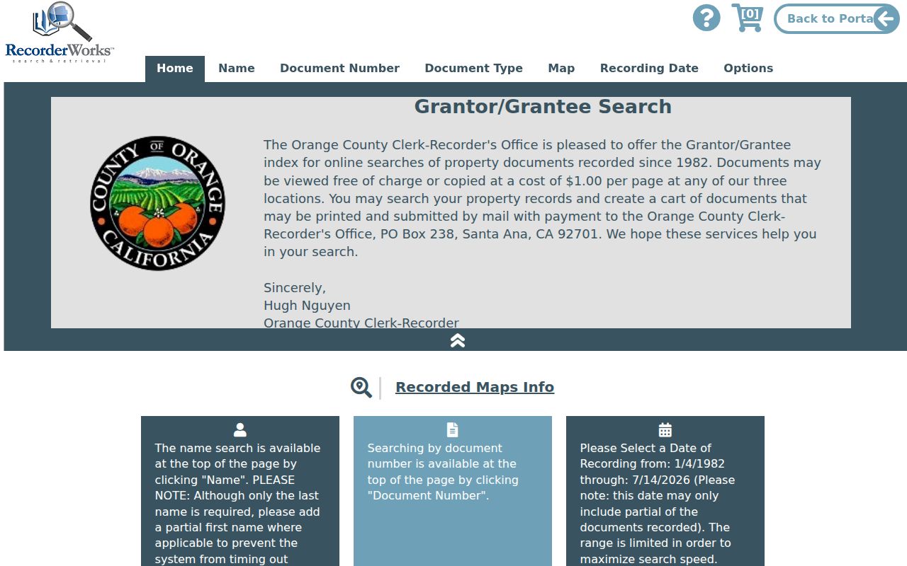 San Clemente people search fields in Orange County RecorderWorks