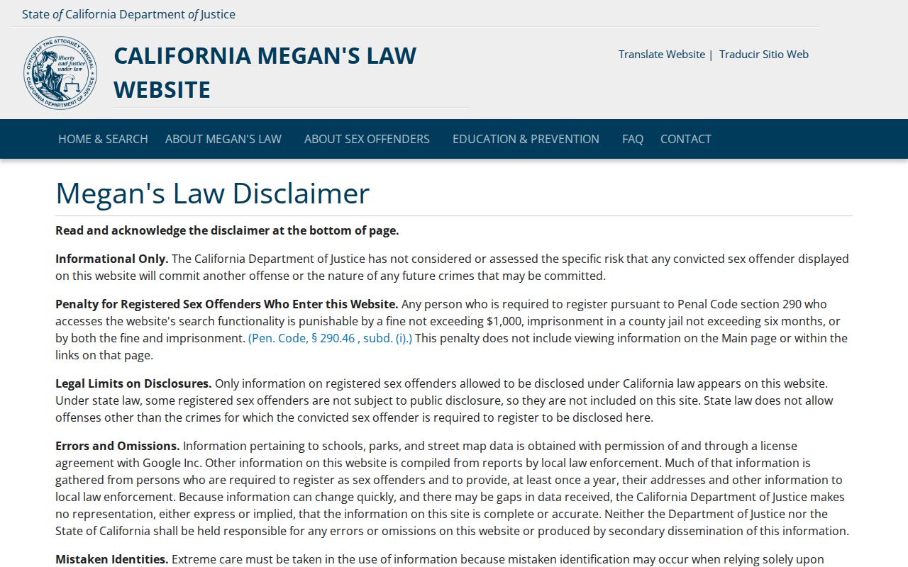 San Clemente public records access in the California Megan's Law registry
