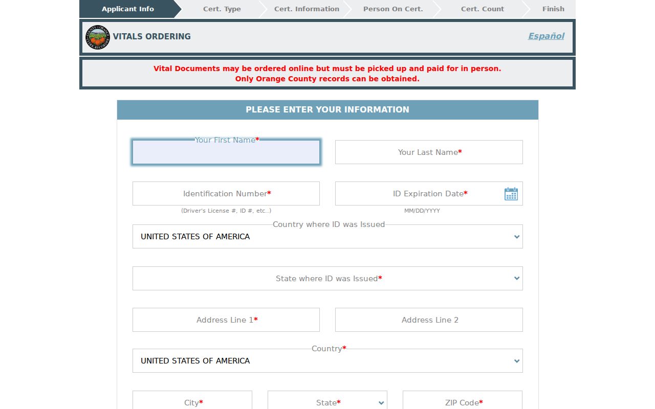 San Clemente public records vital certificate ordering portal